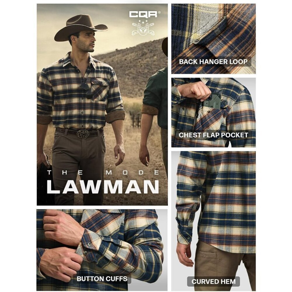 Mens Blue Cotton Flannel Shirt Long Sleeve Brushed Soft Casual Outdoor Plaid - Picture 7 of 9